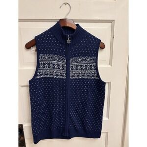 Appleseed's Womens Nordic Snowflake Sweater Vest Navy Zip‎ Wool Blend Medium